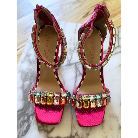 NEW BETSEY JOHNSON Emani Jewel Embellished Rainbow Colors Glitter Heels SandalS - Picture 8 of 11